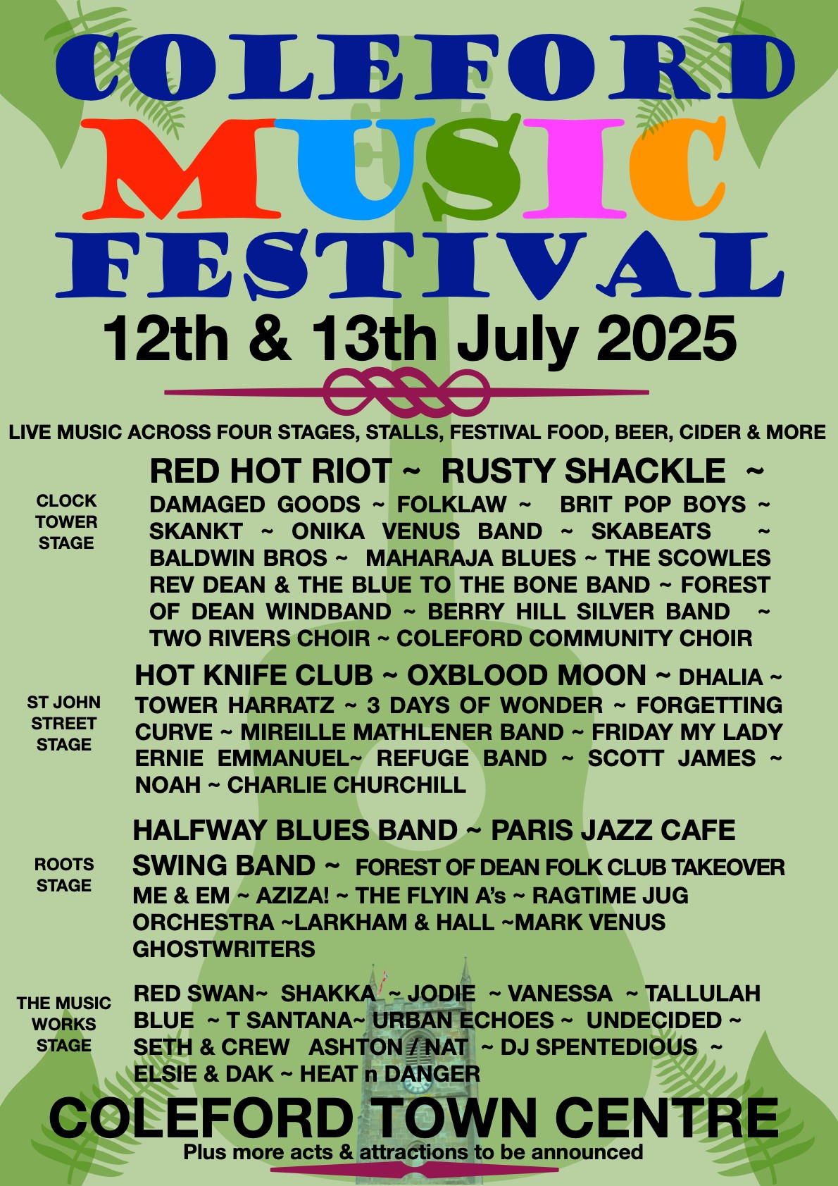 Coleford Music Festival is back! 12th and 13th July 2025. See our news for the day schedules.